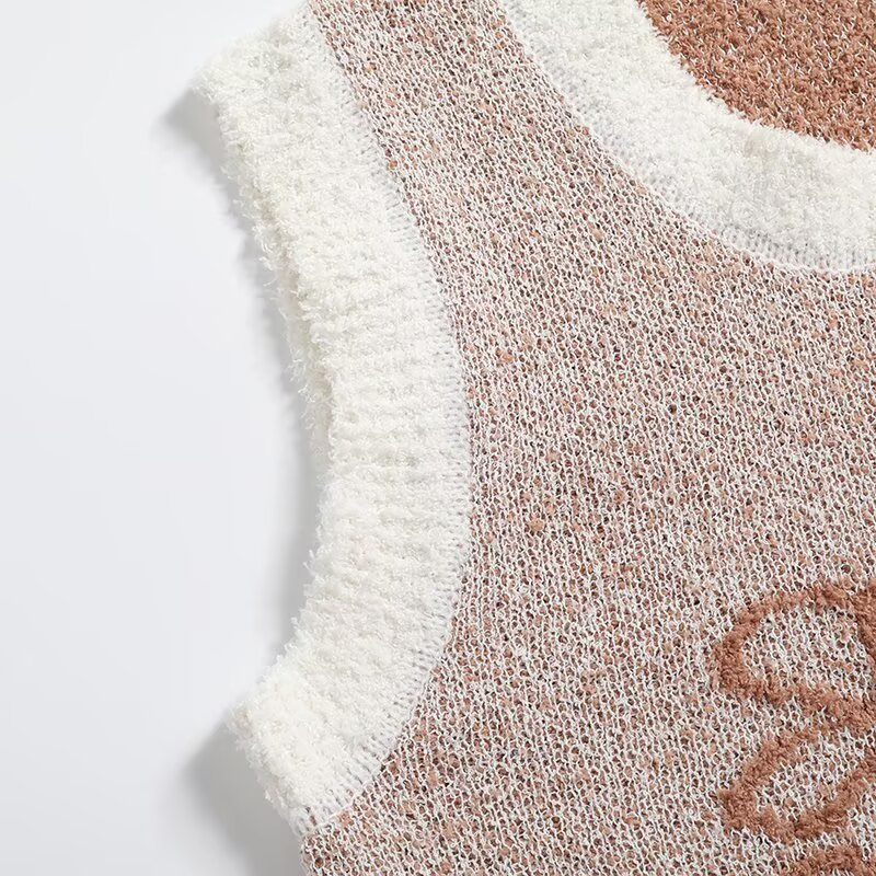 Za Ropa de Mujer&prime;s Chaleco de punto Jacquard Corto Delgado con cuello redondo sin mangas