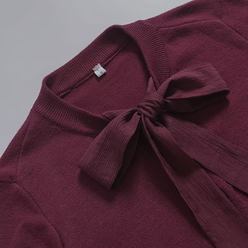 Za Ropa de Mujer y primera Chaqueta de punto abotonada delgada con lazo para mujer y primera Chaqueta de manga larga