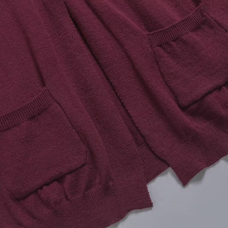 Za Ropa de Mujer y primera Chaqueta de punto abotonada delgada con lazo para mujer y primera Chaqueta de manga larga