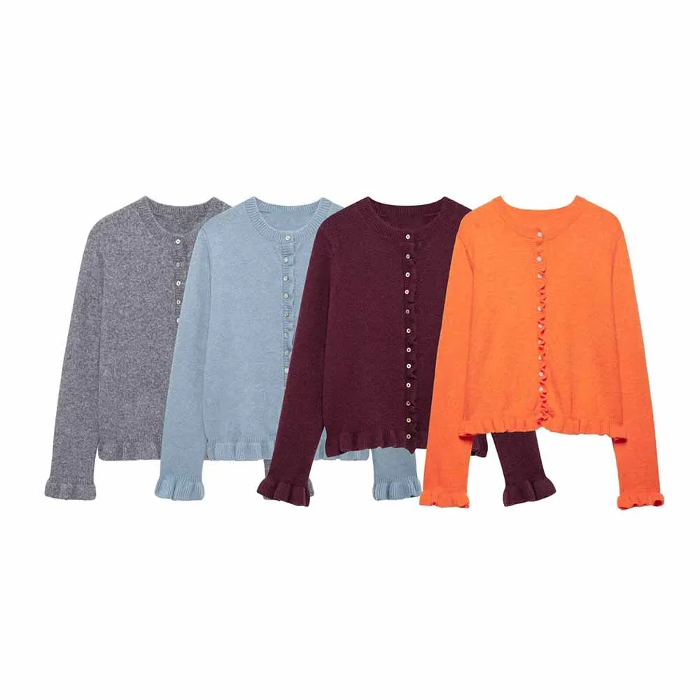 Za Ropa de Mujer y primera Diseño Apilado Chaqueta de punto informal para Mujer y primera Hebilla de manga larga