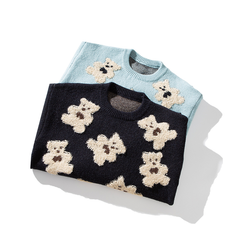 Suéter de Punto Personalizado de Algodón de Invierno para Hombre, de Manga Larga, con Logotipo de Punto, Patrón de Dibujos Animados, Oso, Ropa de Hombre, Prendas de Punto