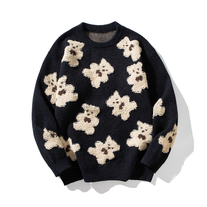 Suéter de Punto Personalizado de Algodón de Invierno para Hombre, de Manga Larga, con Logotipo de Punto, Patrón de Dibujos Animados, Oso, Ropa de Hombre, Prendas de Punto
