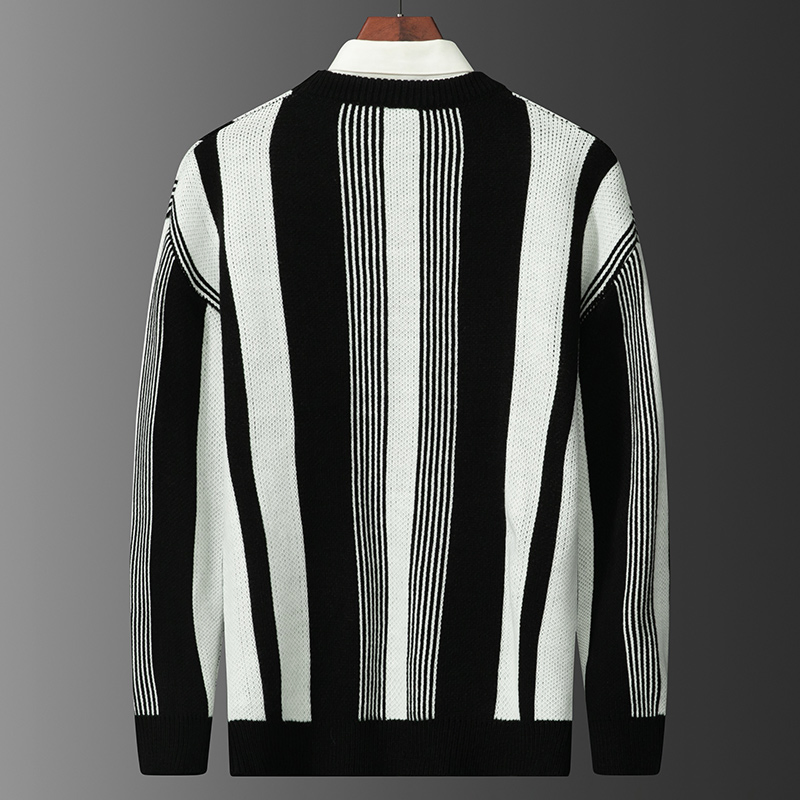 Suéter de fondo con Cuello Redondo Medio Otoño e Invierno Suéter de Punto a Rayas Suelto de Moda Jersey para Hombre Jersey de punto Jacquard A rayas para hombre & prime; s