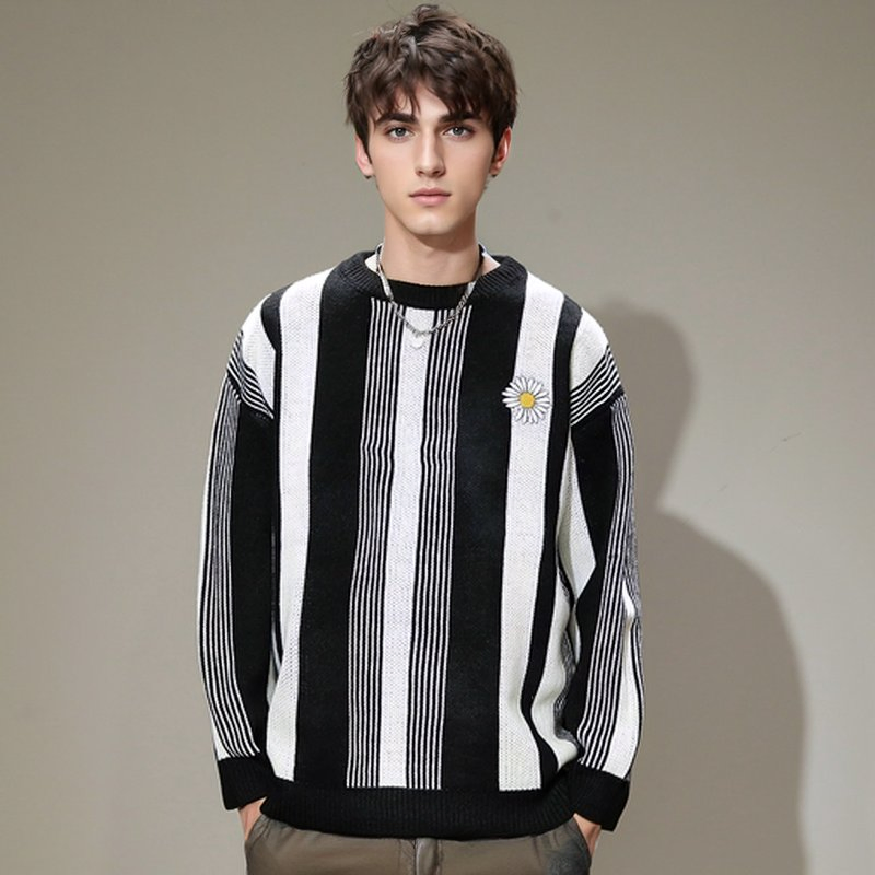 Suéter de fondo con Cuello Redondo Medio Otoño e Invierno Suéter de Punto a Rayas Suelto de Moda Jersey para Hombre Jersey de punto Jacquard A rayas para hombre & prime; s