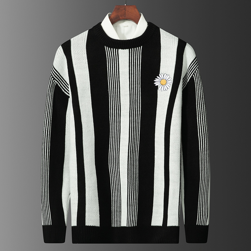 Suéter de fondo con Cuello Redondo Medio Otoño e Invierno Suéter de Punto a Rayas Suelto de Moda Jersey para Hombre Jersey de punto Jacquard A rayas para hombre & prime; s