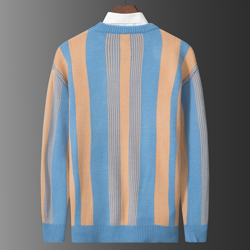 Suéter de fondo con Cuello Redondo Medio Otoño e Invierno Suéter de Punto a Rayas Suelto de Moda Jersey para Hombre Jersey de punto Jacquard A rayas para hombre & prime; s