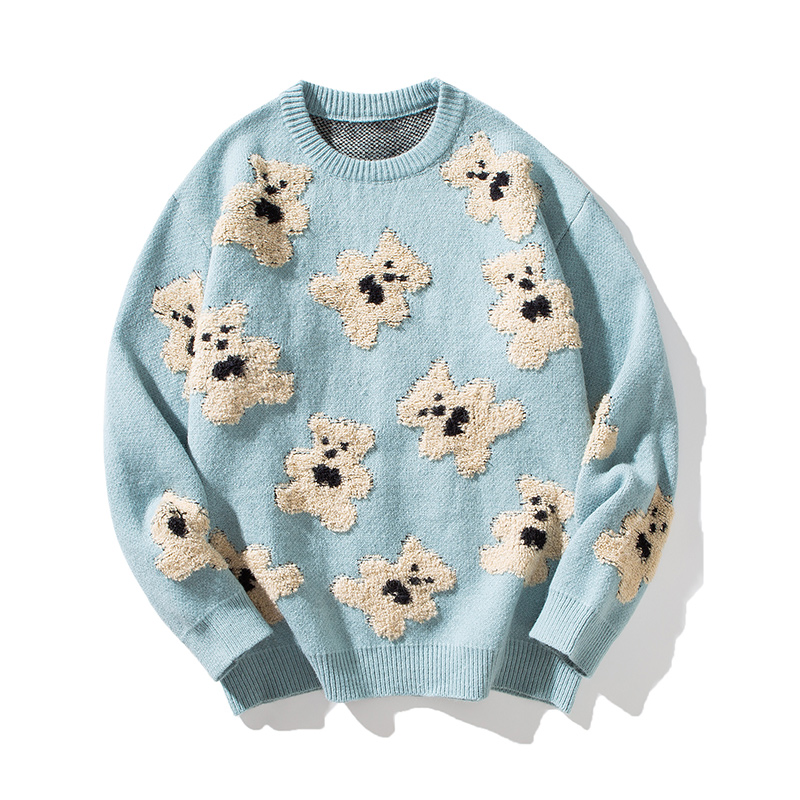 Suéter de Punto Personalizado de Algodón de Invierno para Hombre, de Manga Larga, con Logotipo de Punto, Patrón de Dibujos Animados, Oso, Ropa de Hombre, Prendas de Punto