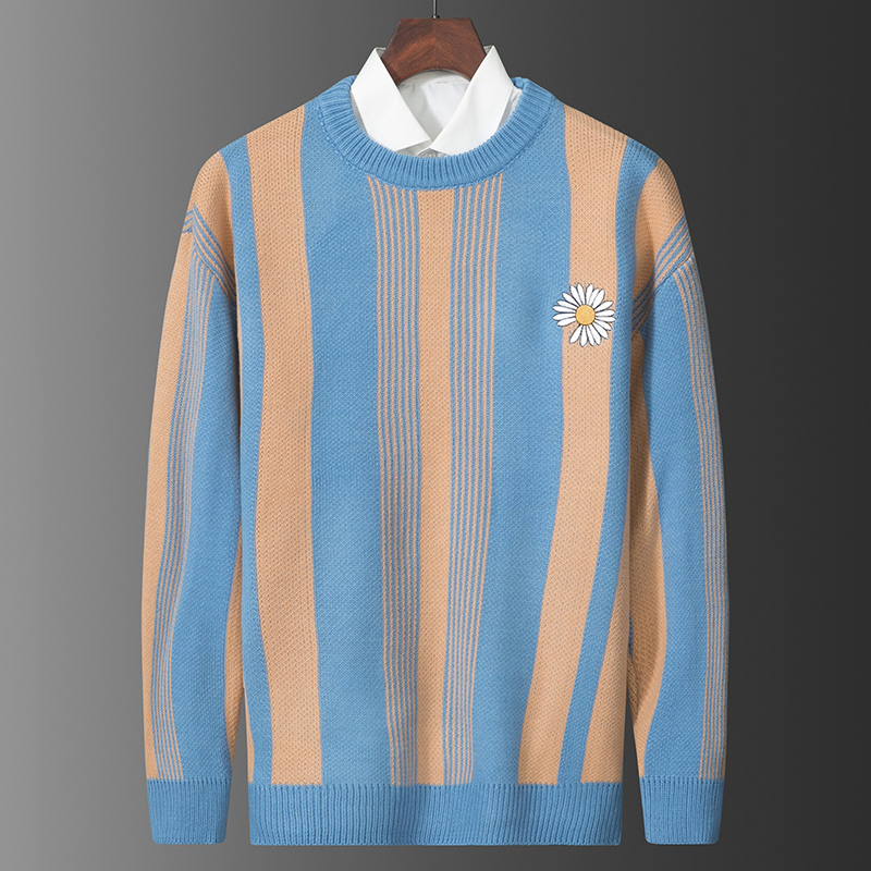 Suéter de fondo con Cuello Redondo Medio Otoño e Invierno Suéter de Punto a Rayas Suelto de Moda Jersey para Hombre Jersey de punto Jacquard A rayas para hombre & prime; s