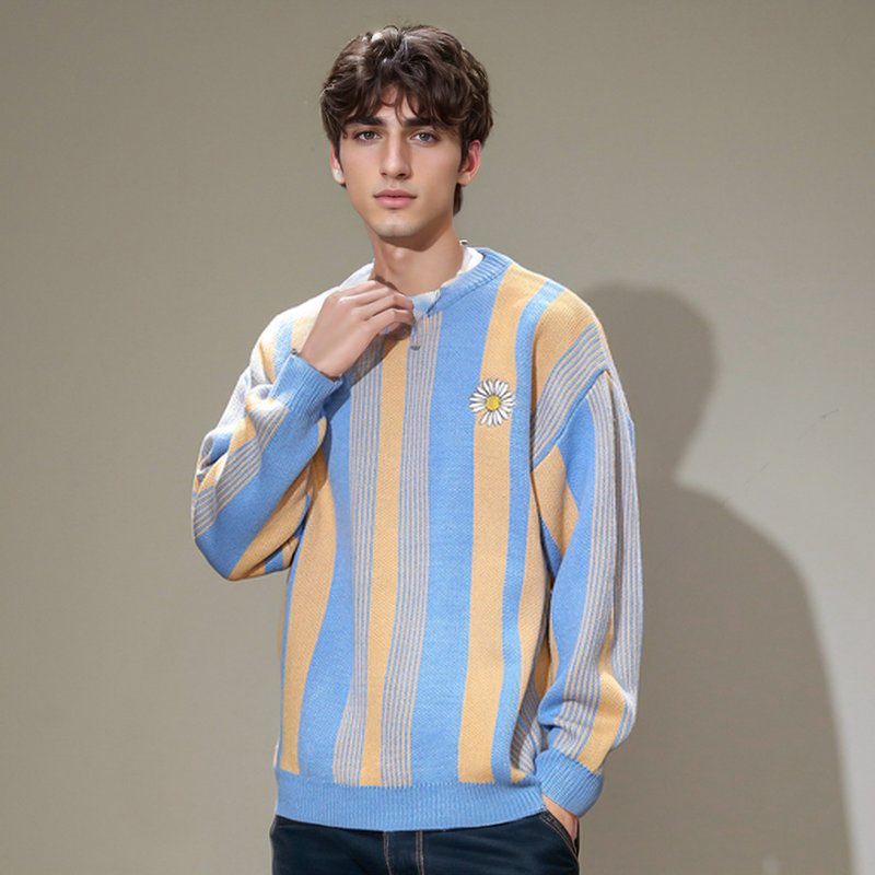 Suéter de fondo con Cuello Redondo Medio Otoño e Invierno Suéter de Punto a Rayas Suelto de Moda Jersey para Hombre Jersey de punto Jacquard A rayas para hombre & prime; s