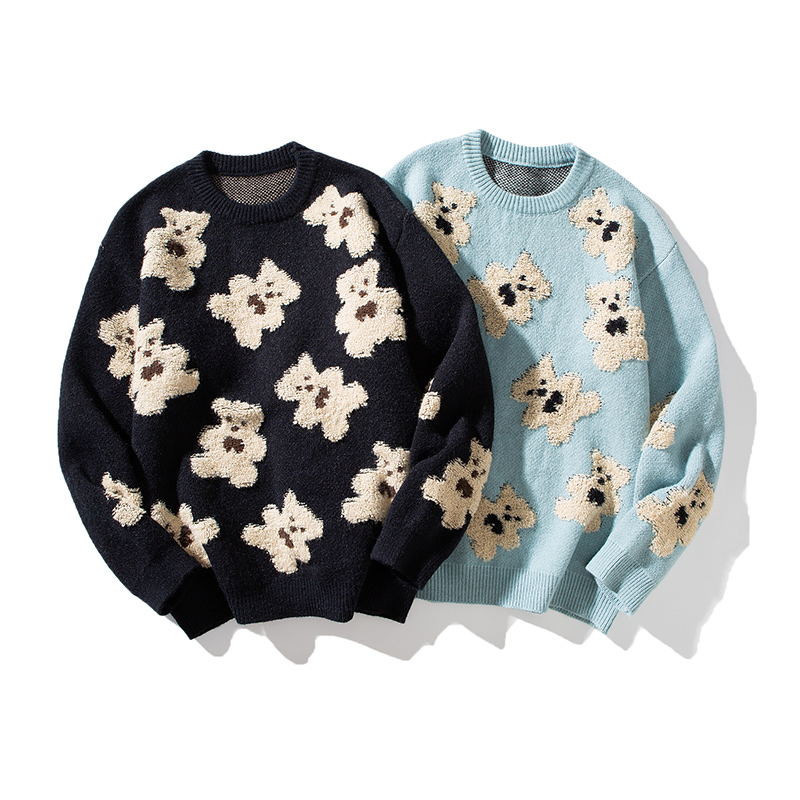 Suéter de Punto Personalizado de Algodón de Invierno para Hombre, de Manga Larga, con Logotipo de Punto, Patrón de Dibujos Animados, Oso, Ropa de Hombre, Prendas de Punto