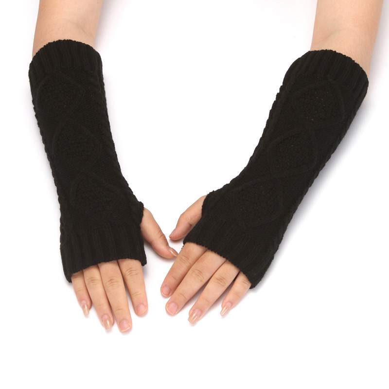 Guantes de Punto de Medio Dedo para Mujer, Guantes Cálidos de Invierno de Lana sin Dedos, Calentadores de Brazo Largos, Guantes de Medio Dedo con Patrón de Diamantes
