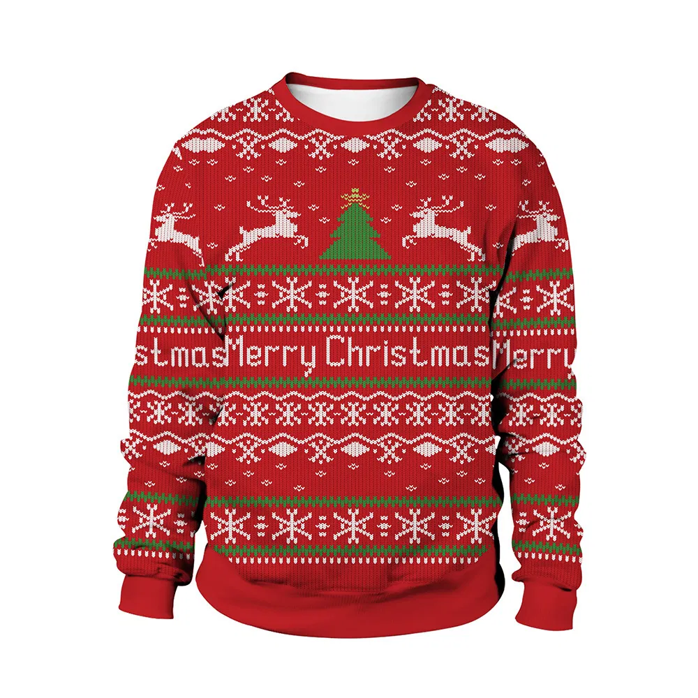 Jersey de Punto Personalizado OEM Santa Divertido para Fiesta Navideña, Jerséis de Punto para Parejas, Ciervos Cepillados de Navidad, Suéteres de Navidad Unisex