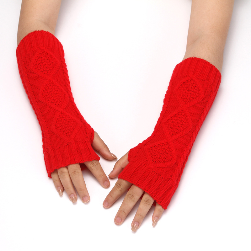 Guantes de Punto de Medio Dedo para Mujer, Guantes Cálidos de Invierno de Lana sin Dedos, Calentadores de Brazo Largos, Guantes de Medio Dedo con Patrón de Diamantes