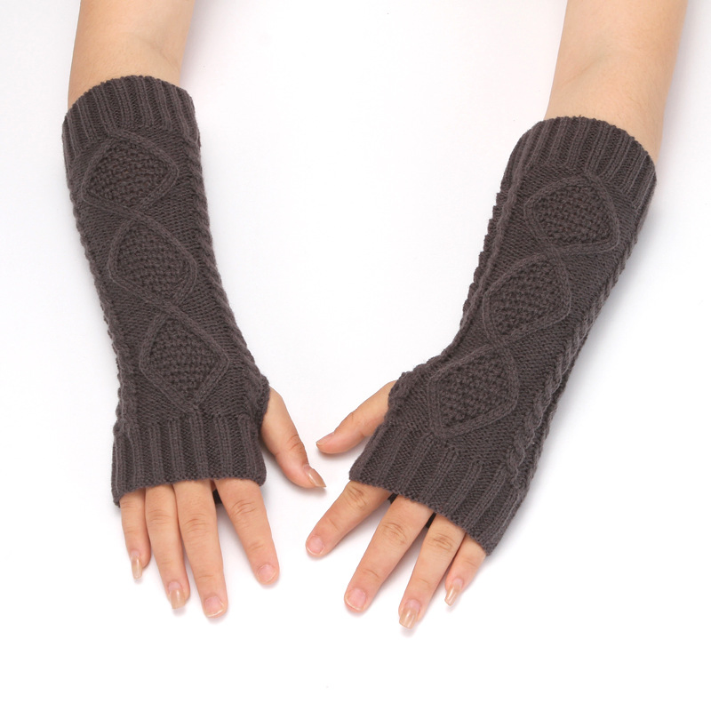 Guantes de Punto de Medio Dedo para Mujer, Guantes Cálidos de Invierno de Lana sin Dedos, Calentadores de Brazo Largos, Guantes de Medio Dedo con Patrón de Diamantes