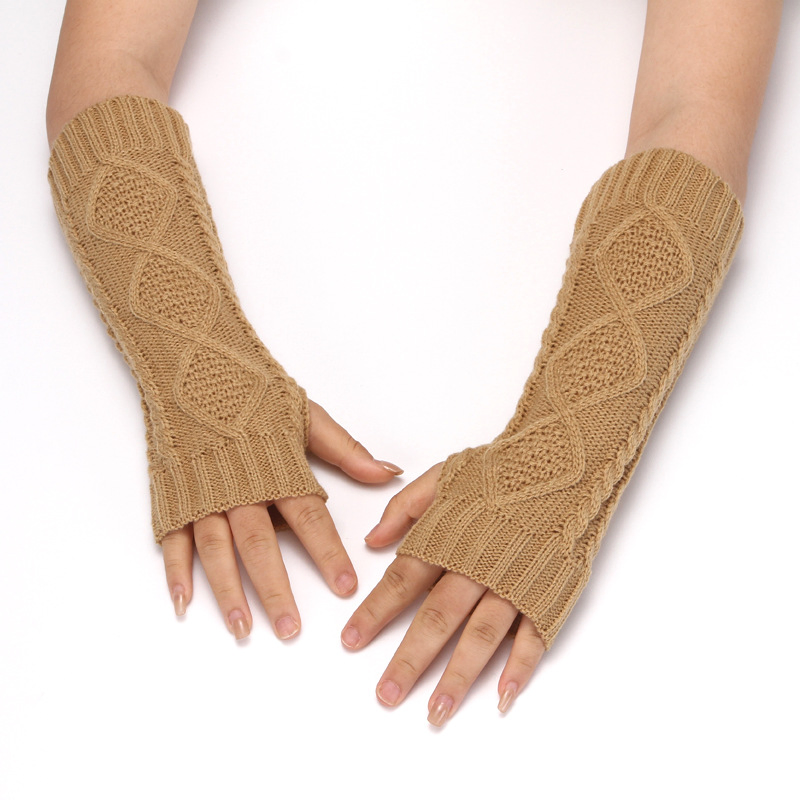 Guantes de Punto de Medio Dedo para Mujer, Guantes Cálidos de Invierno de Lana sin Dedos, Calentadores de Brazo Largos, Guantes de Medio Dedo con Patrón de Diamantes
