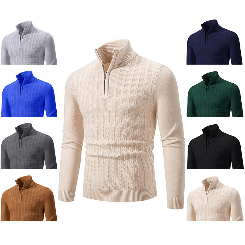 Nuevos Tejidos de otoño/Invierno para Hombres: Cuello Alto de color Sólido, Suéter y Prendas de vestir exteriores Informales.