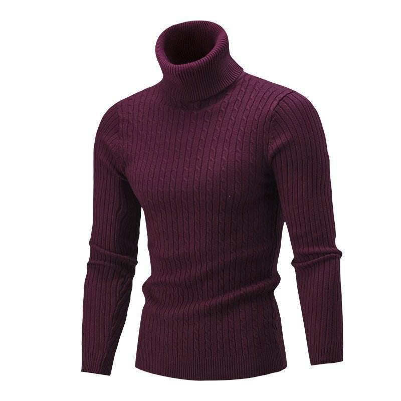 Suéter de cuello alto para Hombre y primer Suéter de Manga Larga de Invierno Suave de Algodón de Ganchillo al por Mayor con Prendas de Punto Lavadas con Cuello Alto