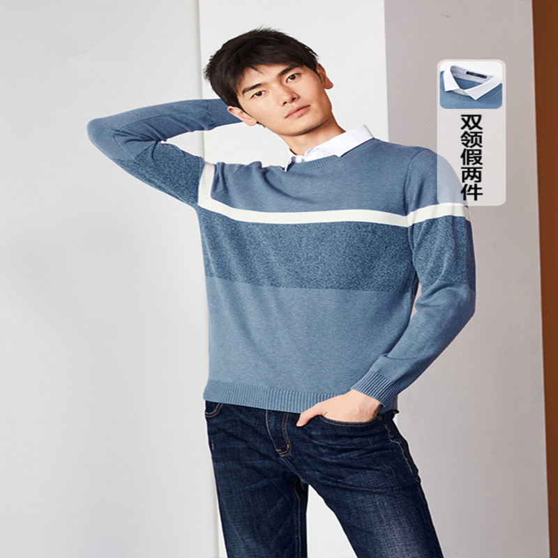 Jersey de punto de manga larga de alta calidad para hombre y prime para otoño e invierno. Cuenta con Bloqueo de Color, Diseño de Doble Cuello y un Estilo Falso de Dos Piezas.