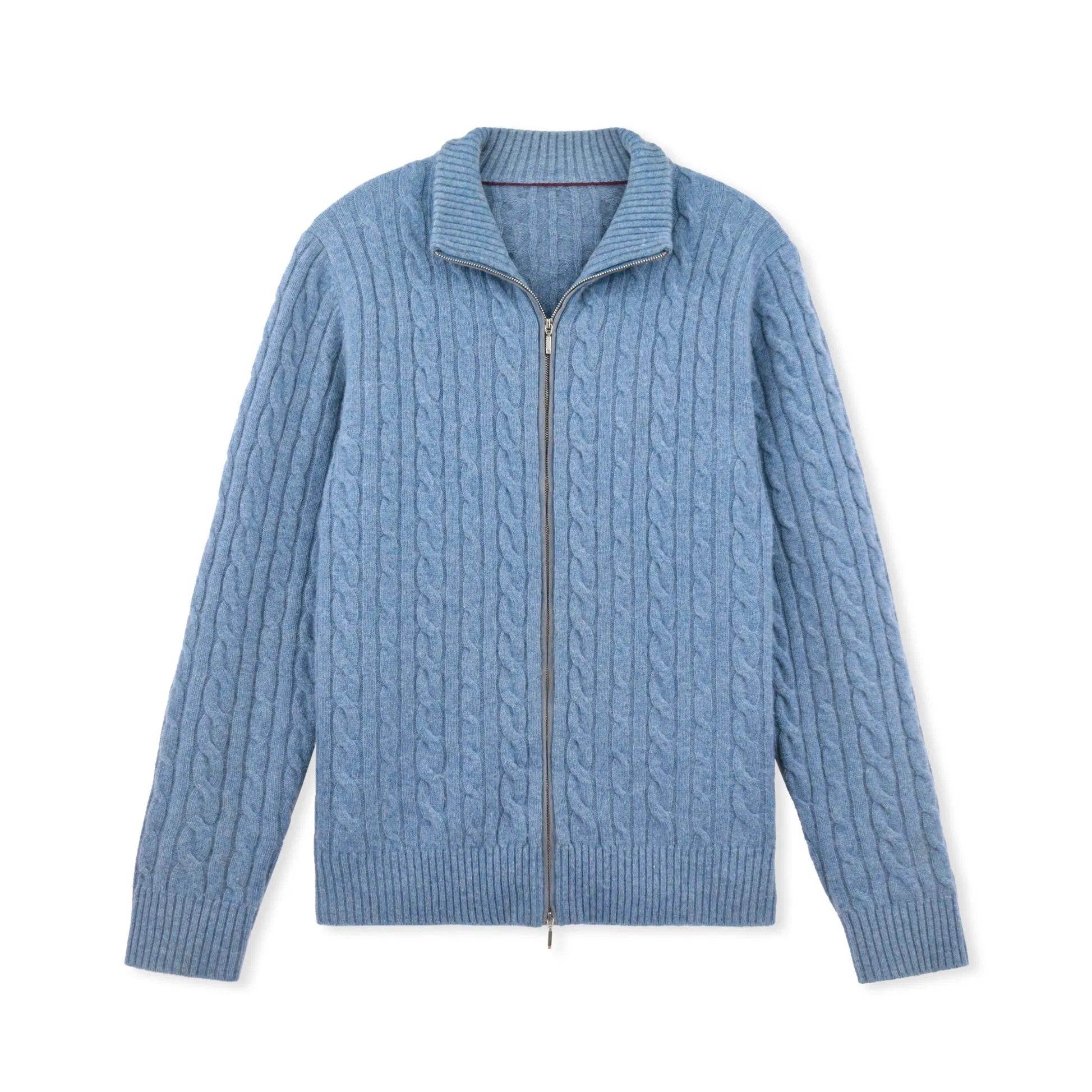 Suéter de Punto Personalizado de Invierno para Mujer, Cárdigan Azul de Manga Larga con Cremallera, Prendas de punto