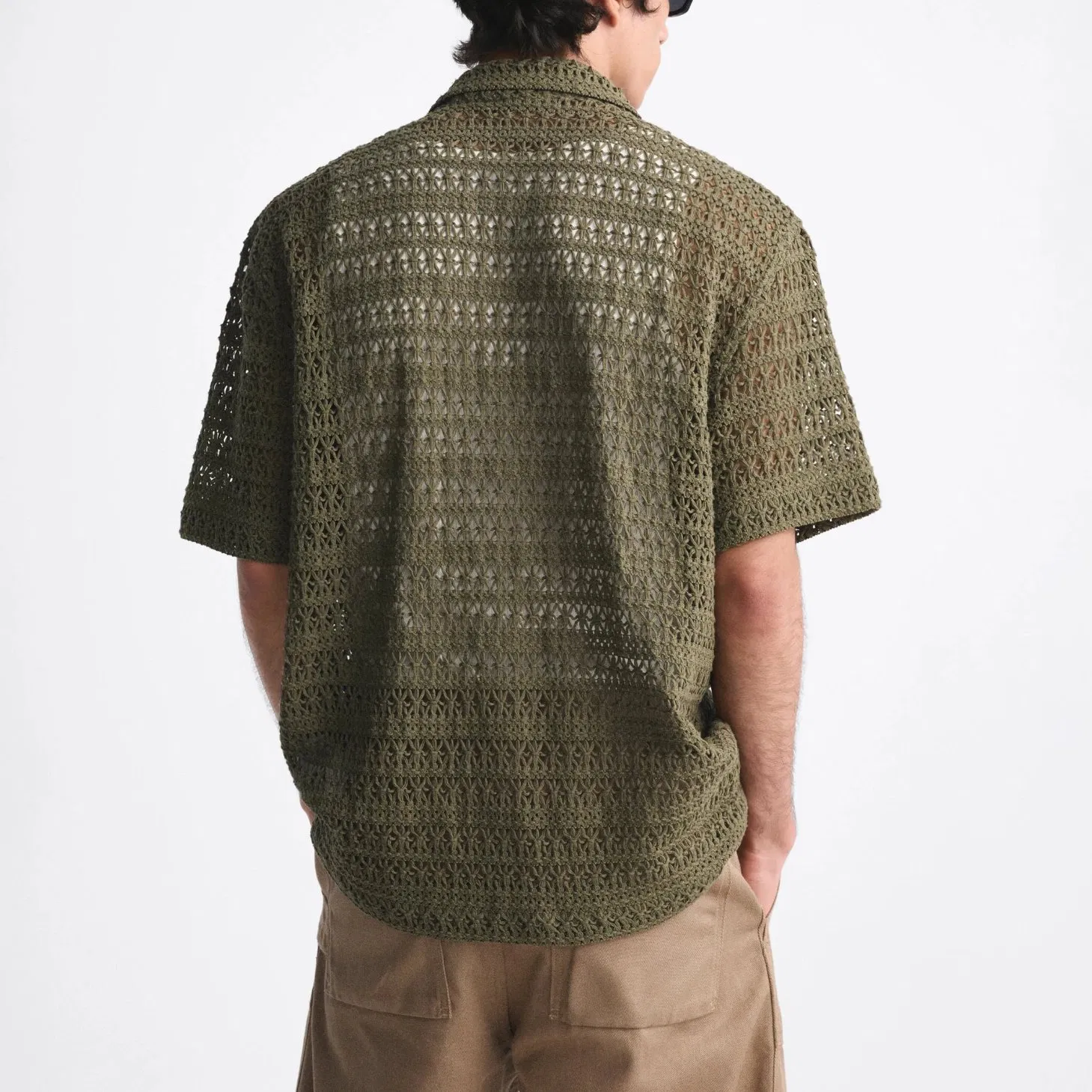 Cárdigan Suéter de Camisa de Punto de Ganchillo Ahuecado de un solo Pecho de Manga Corta de Verano para Hombre 2023