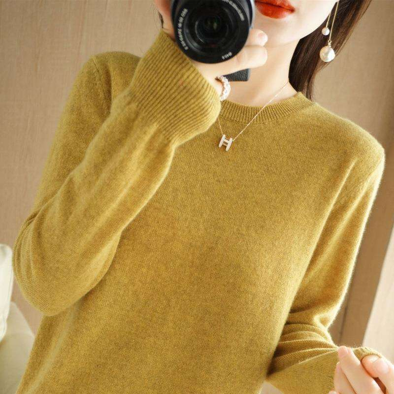 Suéter de cachemira 100% para Mujer, Jersey de cuello redondo, Suéter informal de punto, Prendas de punto