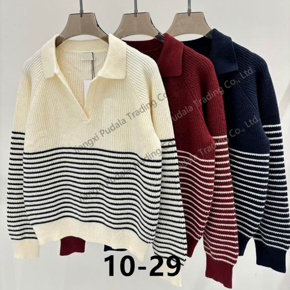 Suéter de Lana de Manga Larga a Rayas con Cuello de Camisa, Suéter para Mujer, Ropa de Moda para Mujer