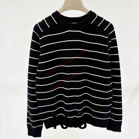 Otoño e Invierno Nueva Moda Mujer & amp;prime; s Cuello redondo Suelto Casual Tejido Suéter Cálido Suéter de Punto a rayas Suéter superior