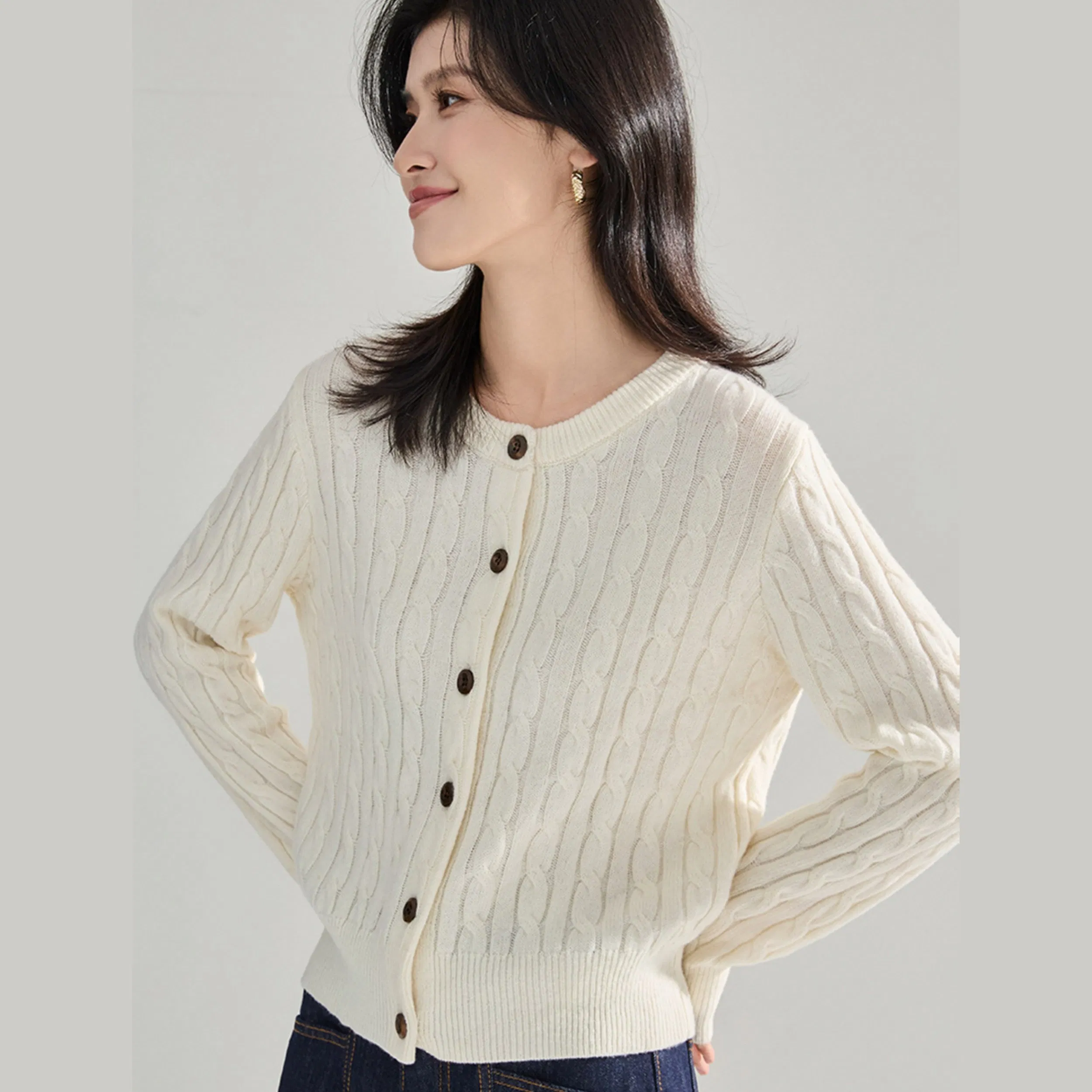 25 Otoño Nuevo Cárdigan Suelto de Punto de Moda para Mujer′s - Top corto con puntada de cable
