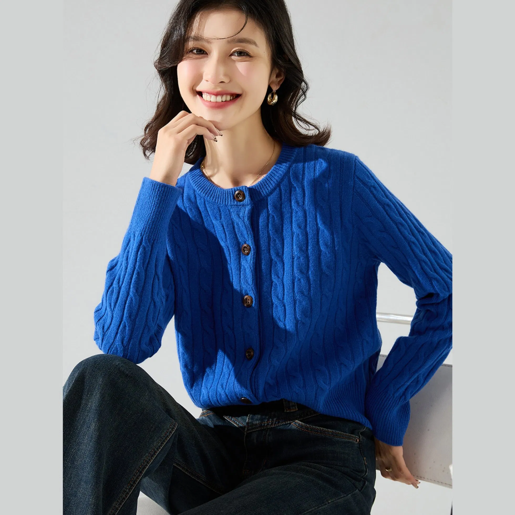 25 Otoño Nuevo Cárdigan Suelto de Punto de Moda para Mujer&prime;s - Top corto con puntada de cable