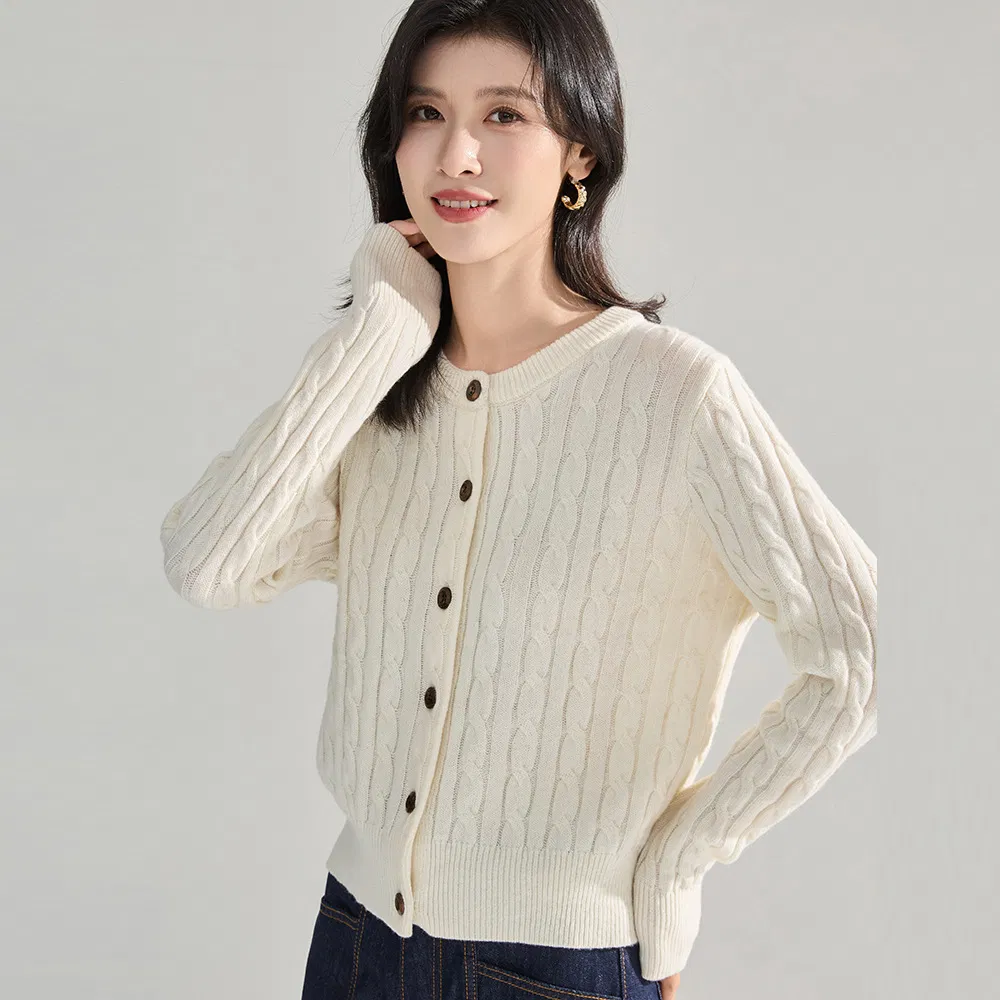 25 Otoño Nuevo Cárdigan Suelto de Punto de Moda para Mujer&prime;s - Top corto con puntada de cable