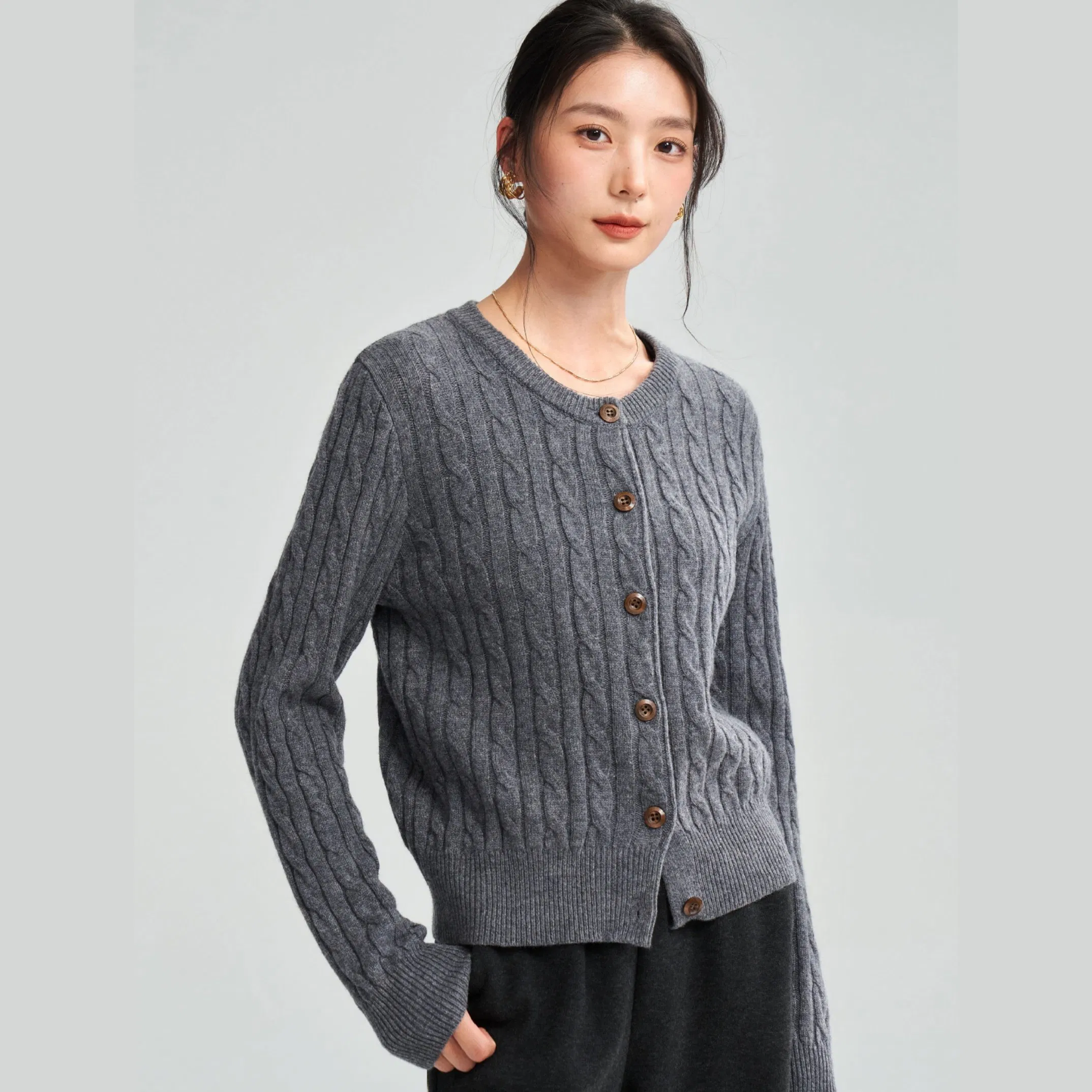 25 Otoño Nuevo Cárdigan Suelto de Punto de Moda para Mujer&prime;s - Top corto con puntada de cable