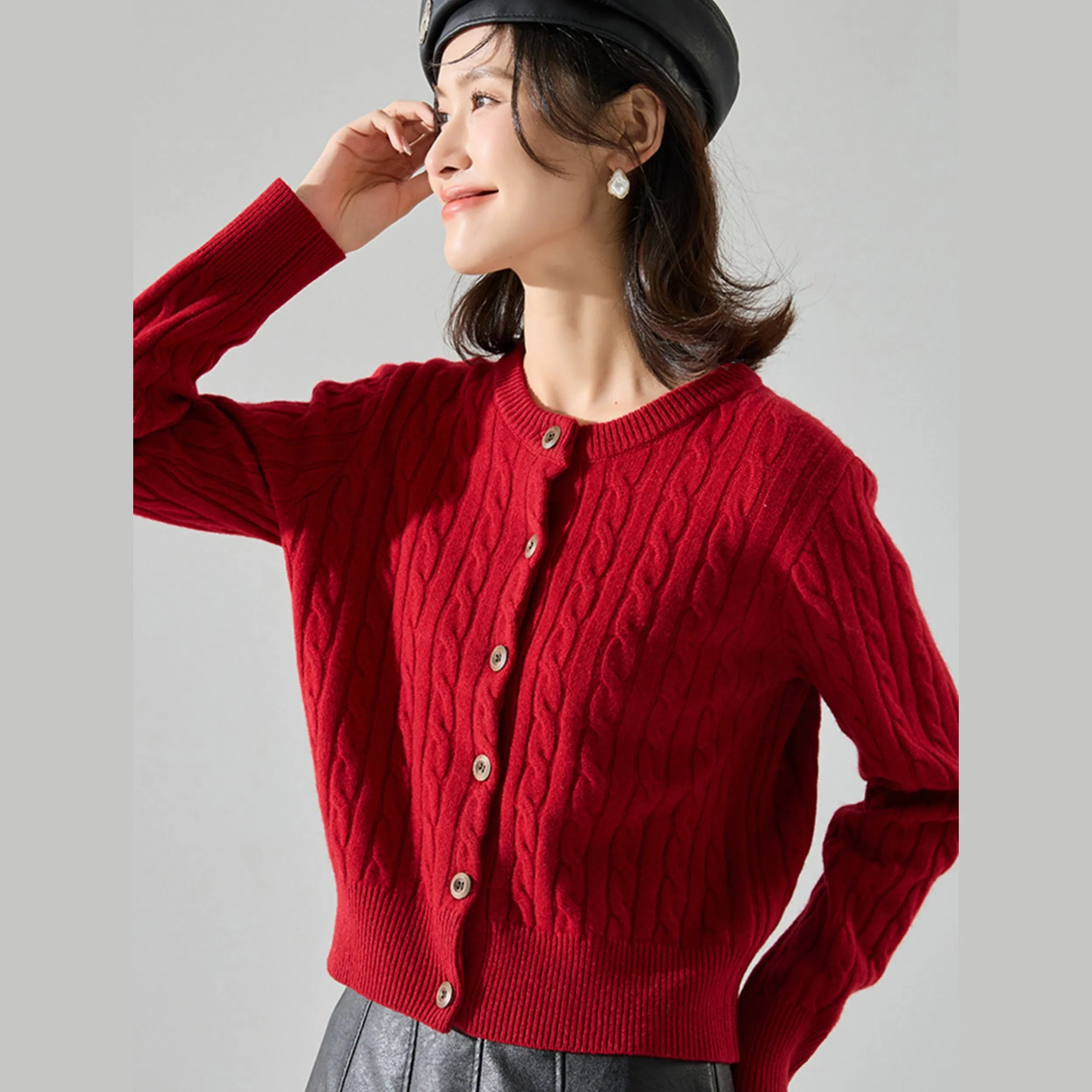25 Otoño Nuevo Cárdigan Suelto de Punto de Moda para Mujer&prime;s - Top corto con puntada de cable