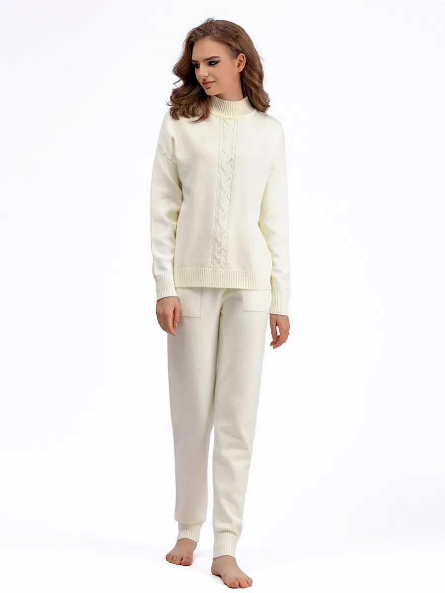 Ropa de Mujer Otoño Invierno Pantalones Twist Casual Cuello Falso Manga Larga Conjunto de Suéter Acogedor
