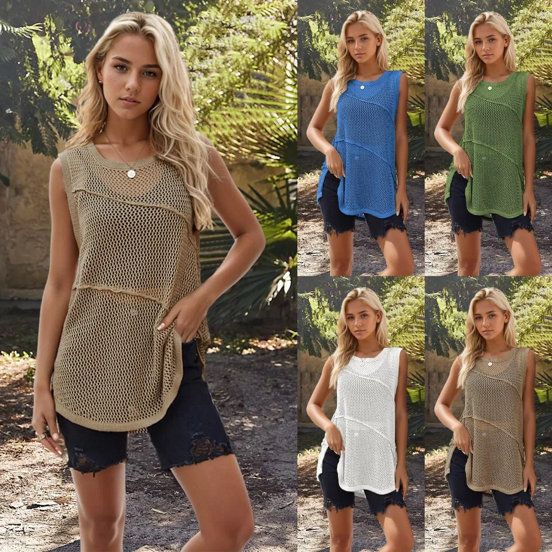 Chaleco de punto Sexy Informal sin mangas con cuello redondo y cuello redondo para Mujer de Moda de verano