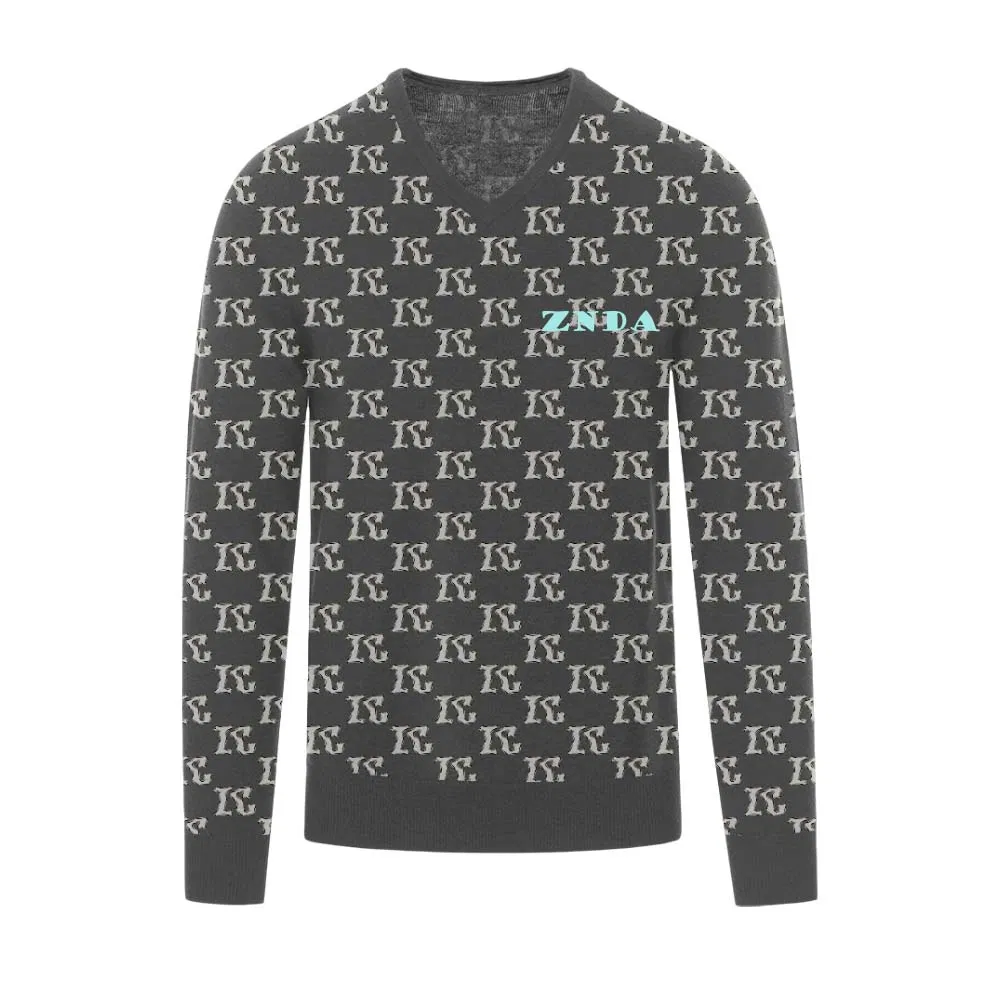 Suéter de Camello con Cuello en V, Venta al por Mayor, Nuevo Diseño Personalizado, Jersey de punto liso, Suéter de algodón para Hombres