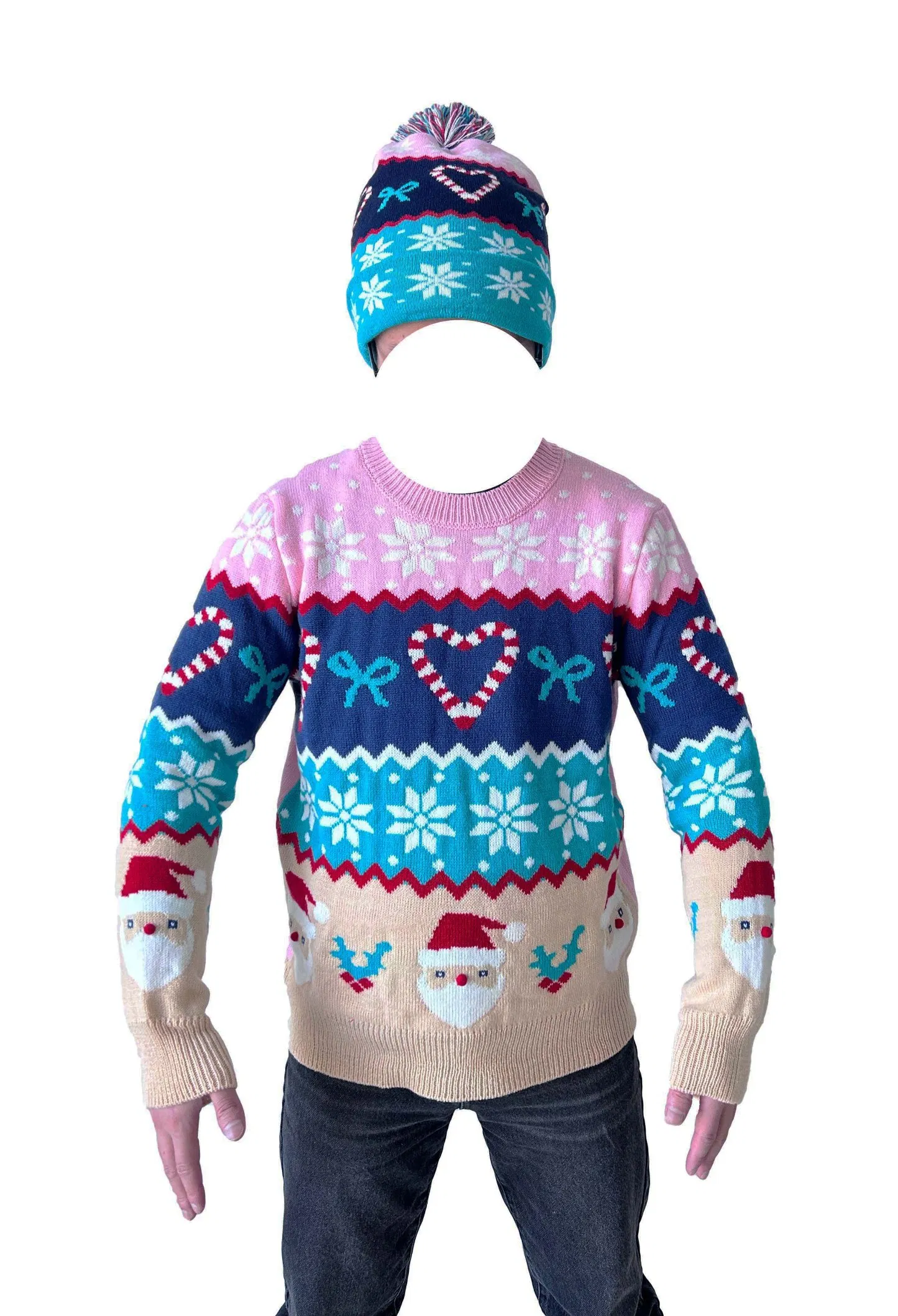 Conjunto de Sombrero de Pompón de Suéter de Punto de Moda Cálida Aldi de Navidad