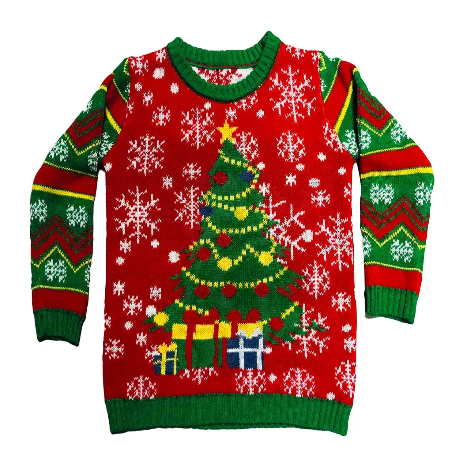 Suéter de Punto Feo Acrílico Cálido con Patrón de Árbol de Navidad para Hombre