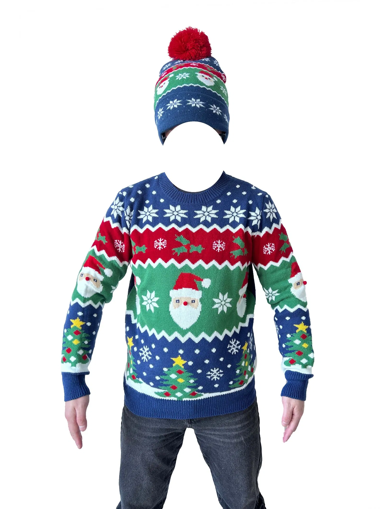 Conjunto de Sombrero de Pompón de Suéter de Punto Jacquard Personalizado Aldi de Navidad