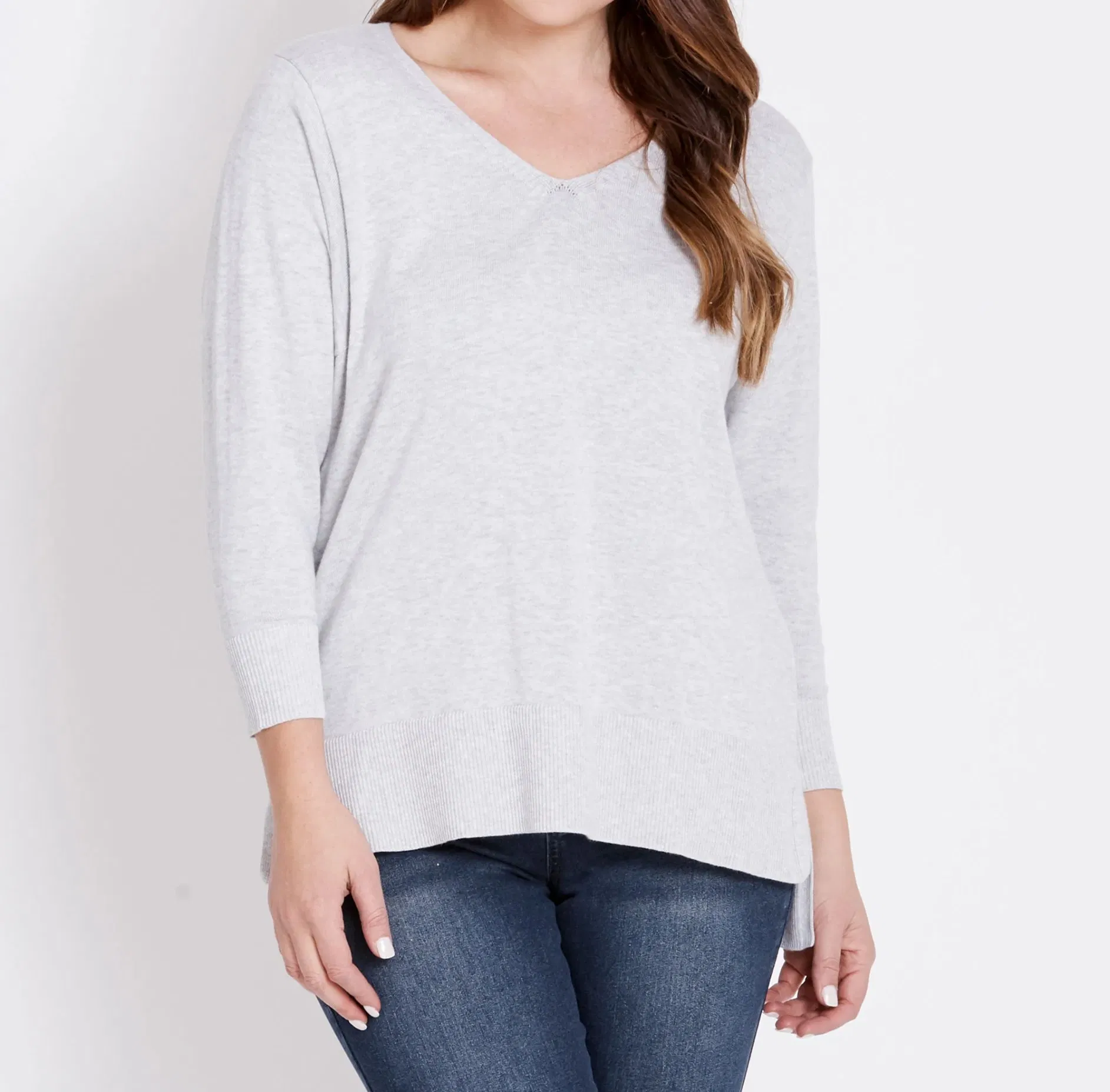 Jersey de Túnica de Punto con Cuello en V Relajado de Manga Larga Jersey de Suéter