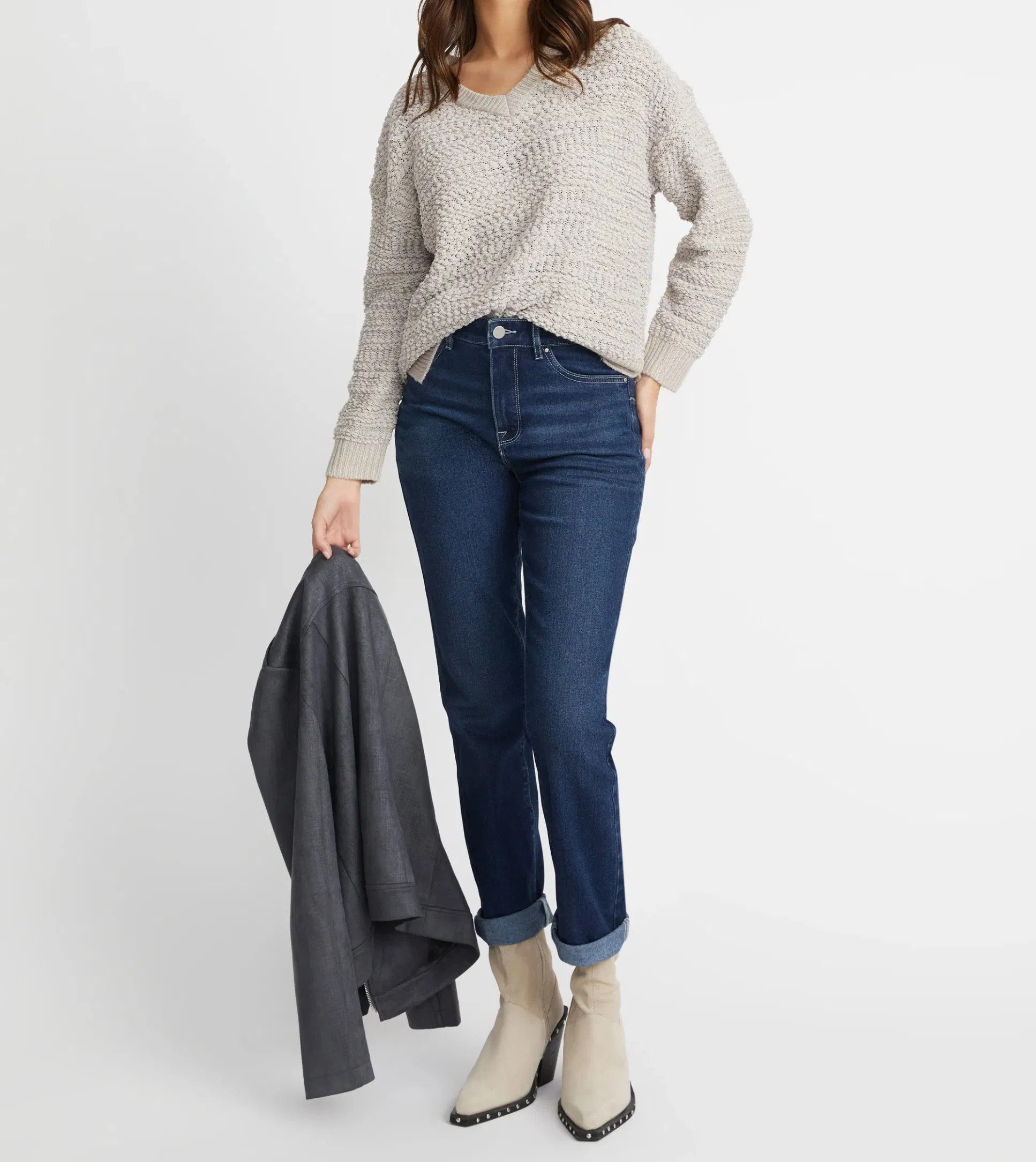 Suéter de Palomitas de Maíz Acogedor con Textura Jersey de Punto de Palomitas de Maíz con Cuello en V