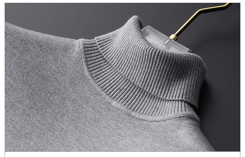 Venta al por mayor Men&prime;s Fashion Keep Warm Suéter de cuello de hilo de lana de alta calidad Suéteres de cuello alto lisos con logotipo personalizado para hombres