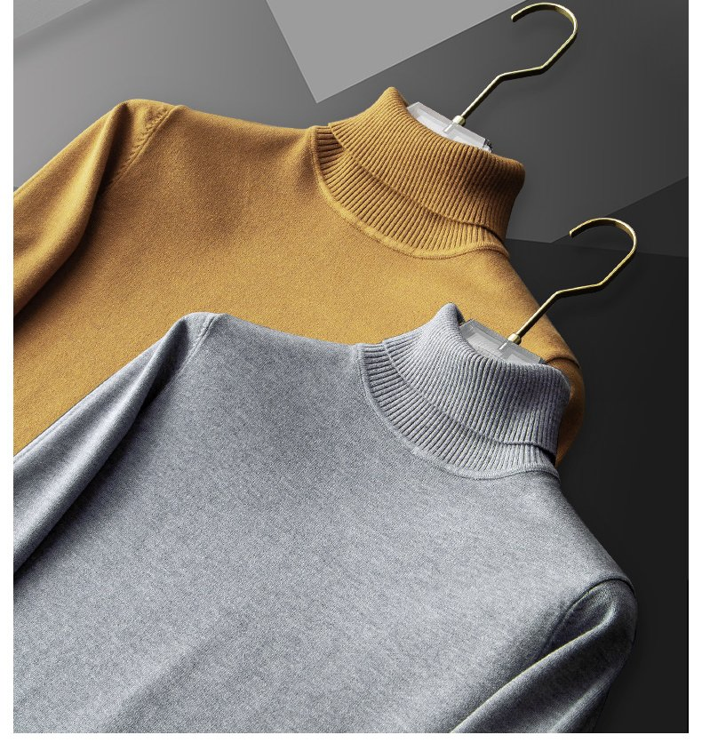Venta al por mayor Men&prime;s Fashion Keep Warm Suéter de cuello de hilo de lana de alta calidad Suéteres de cuello alto lisos con logotipo personalizado para hombres