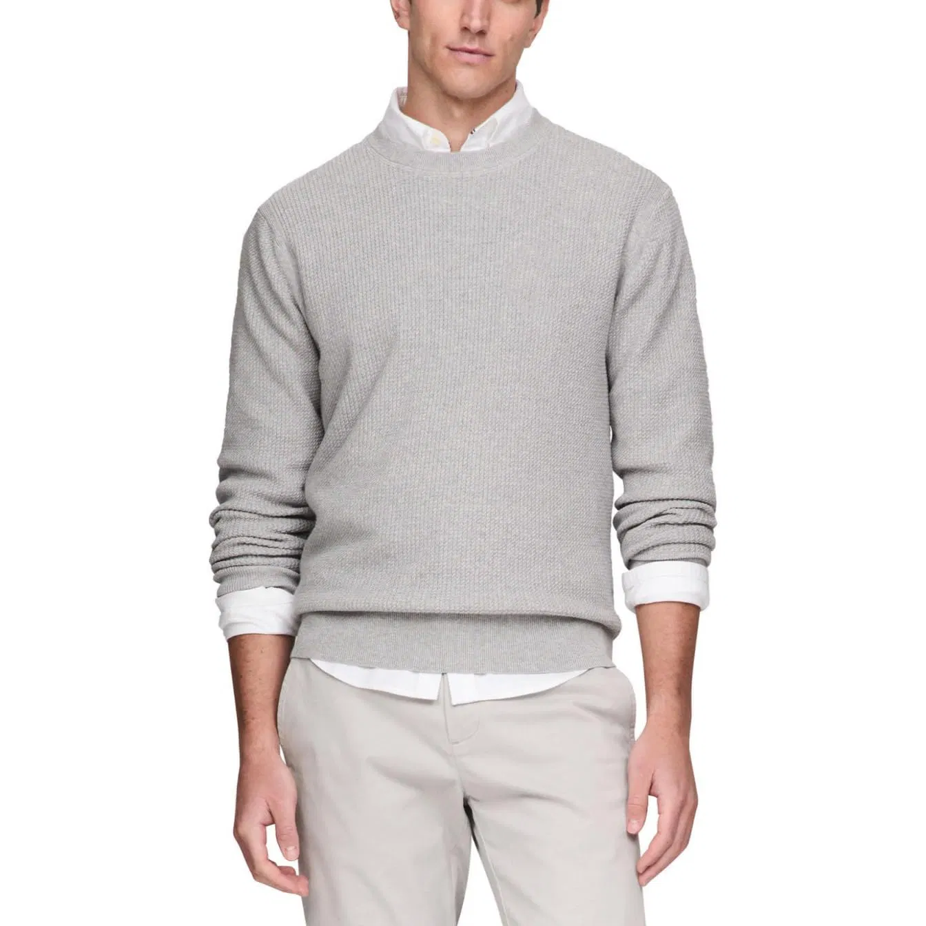 Suéteres de cuello redondo de punto Waffle de OEM Factory Men′s Jersey ligero con logotipo bordado