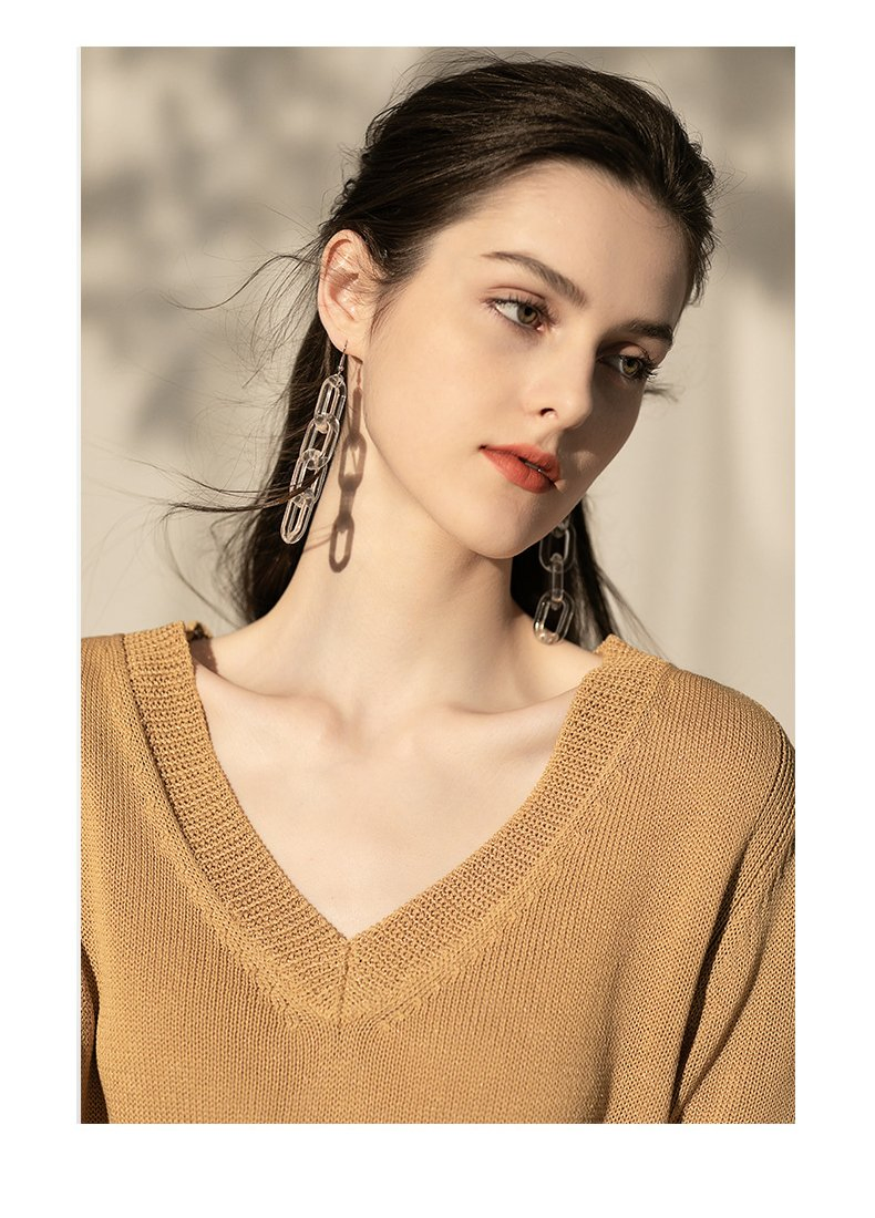 Suéter de punto para mujer&prime;s Jersey con cuello en V Suéter suelto Ropa de mujer&prime;s de manga media para mujer & amp;prime; s