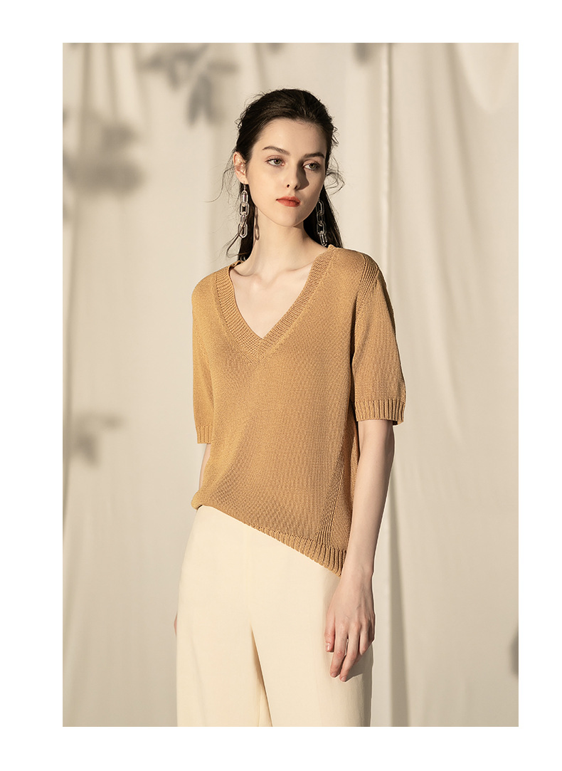 Suéter de punto para mujer&amp;prime;s Jersey con cuello en V Suéter suelto Ropa de mujer&amp;prime;s de manga media para mujer & amp;prime; s