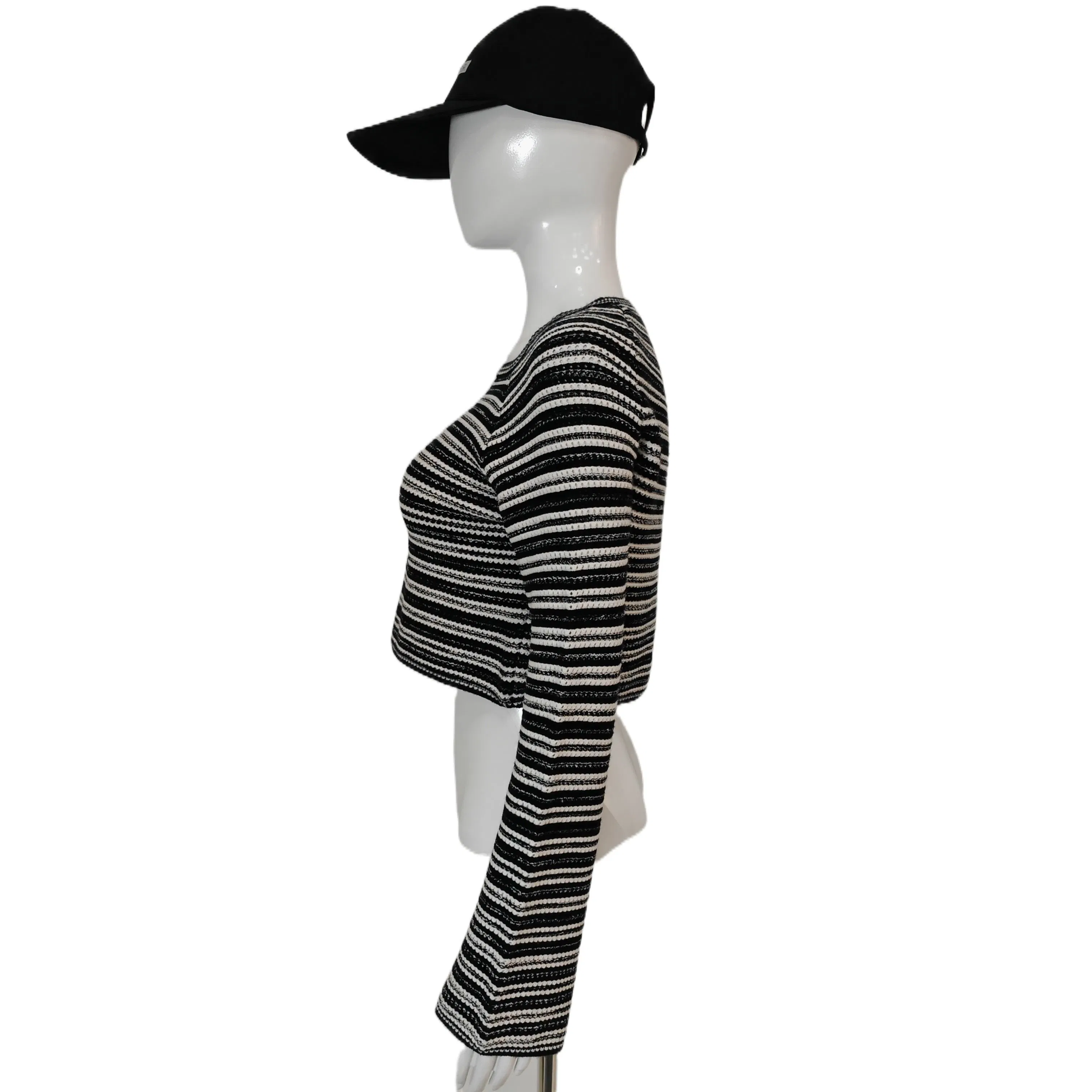 Camisa Elegante Interior Ajustada Informal para Mujer, Prendas de punto de Lana de Poliéster Transpirable, Suéter con Cuello Redondo a Rayas, Suelto