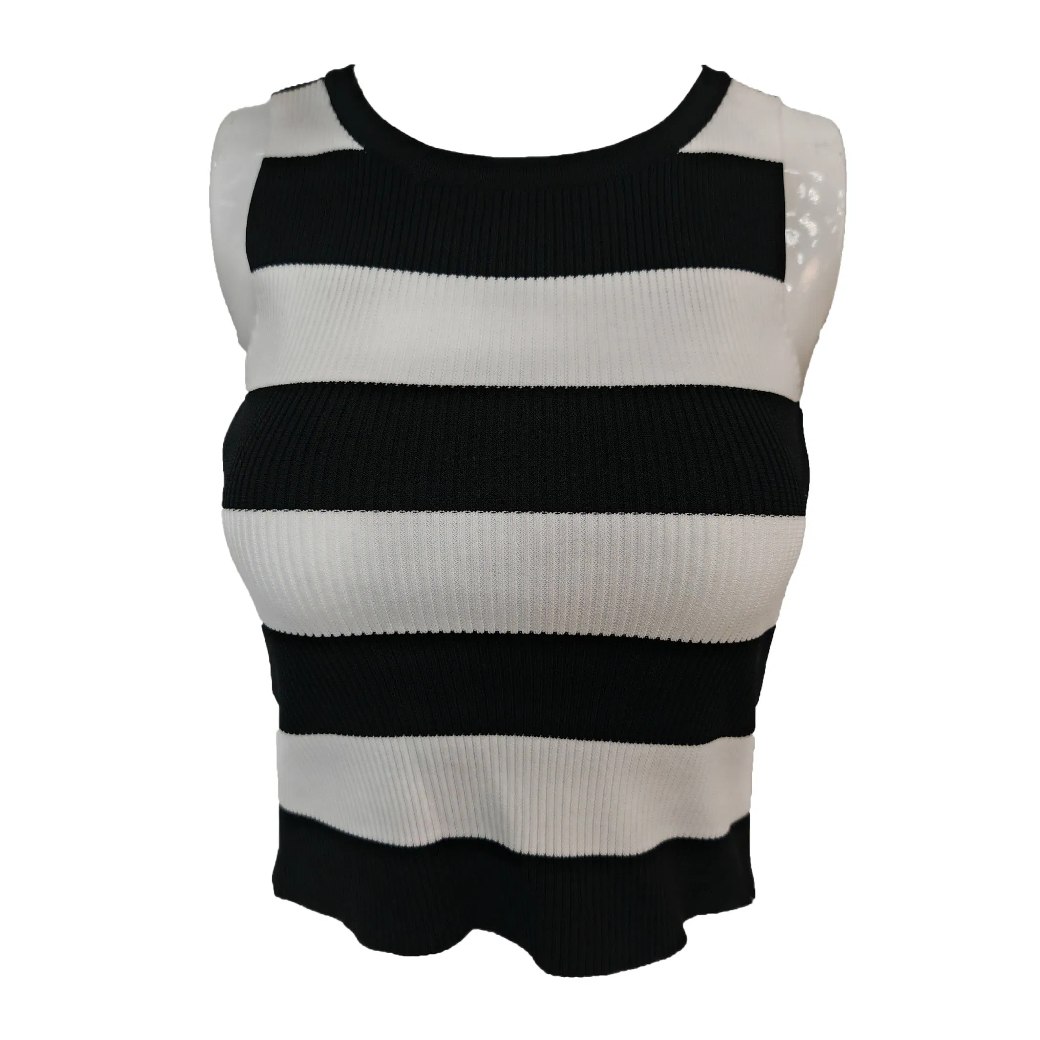 Nueva Camiseta sin Mangas Vintage para Mujer, Chaleco Informal Corto Delgado, Bloque de Color, A Rayas, Sin Mangas, De Punto, Chaleco De Suéter con Cuello Redondo Al por Mayor