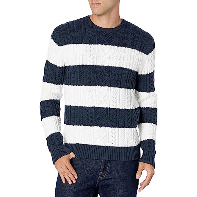 Suéter de jersey para hombre′ s Cuello redondo Logotipo Personalizado de Rayas Clásicas