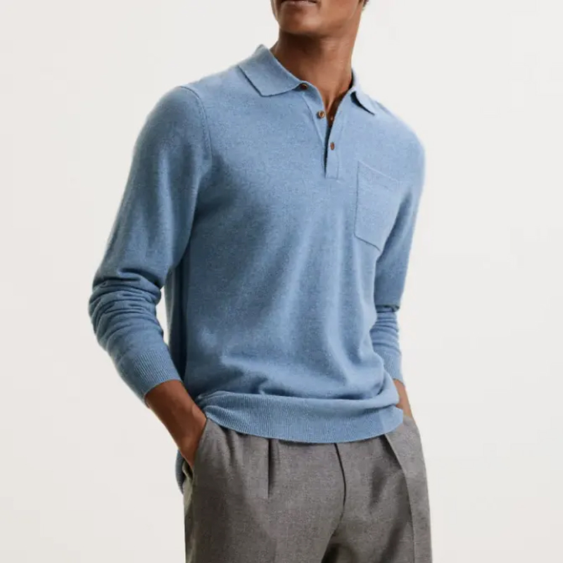 Suéter de Cachemira en Blanco al por Mayor con Cuello de Polo Jersey de Cachemira Italiano de Diseñador para Hombre