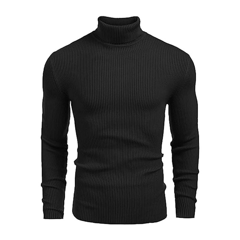 Suéter de Cuello Alto con Jersey de Punto Ajustado Acanalado para Hombre
